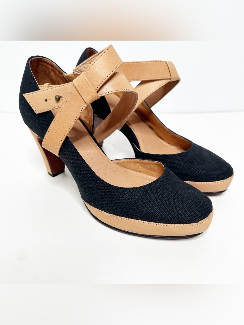 Schuler & Sons Philadelphia Anthropologie Canvas Leather Criss Cross Heels 9.5